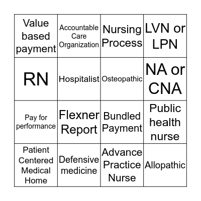 Health Care Professionals Pt. 1 Bingo Card