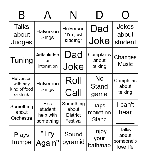 Band Bingo Card