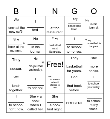 VERB TENSE Bingo Card