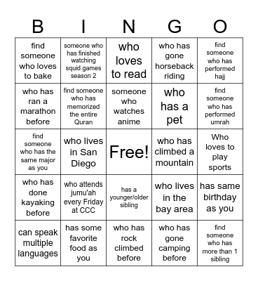 MSA Retreat Human Bingo Card