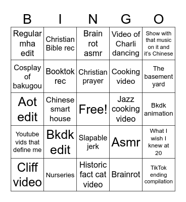 Fyp Bingo Card