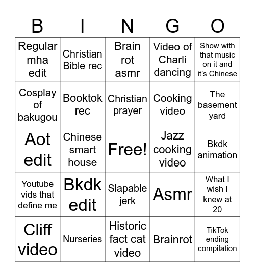 Fyp Bingo Card
