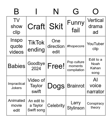 Lexi TikTok bingo Card