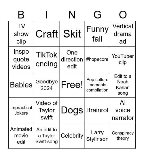 Lexi TikTok bingo Card