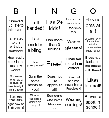 Birthday Bingo Card