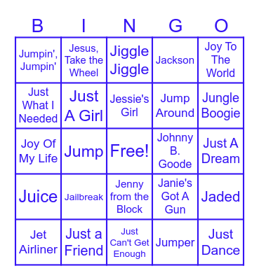 "J" is for January Bingo Card
