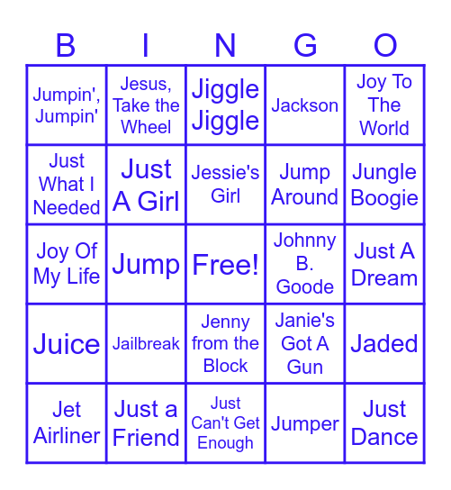 "J" is for January Bingo Card