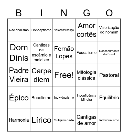 BINGO LITERÁRIO Bingo Card