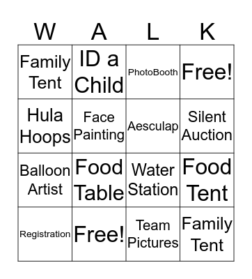 Hydrocephalus WALK Bingo Card