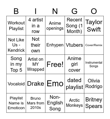 Spotify Bingo Board Bingo Card