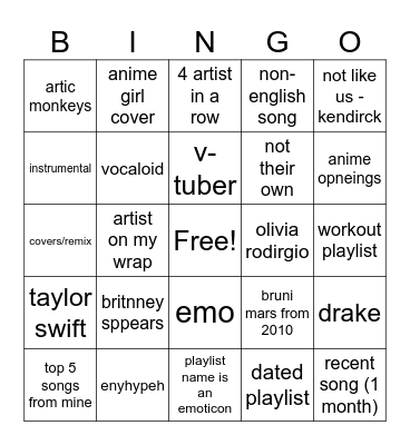 spotify bingo Card