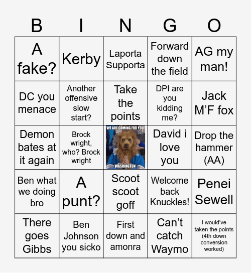 lions fan bingo Card