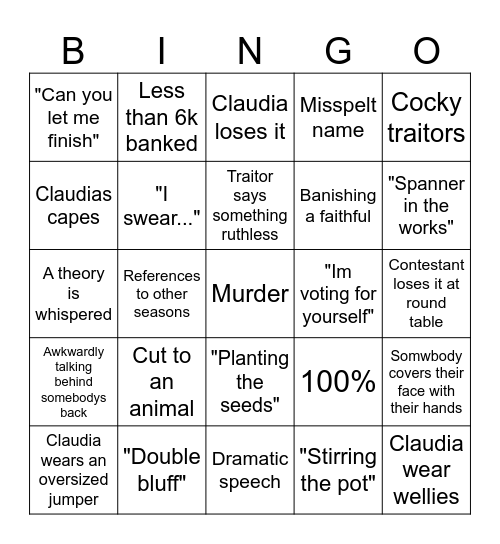 Traitors bingo Card