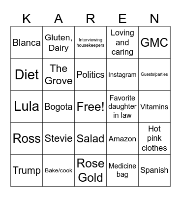 Karen’s Birthday Bingo Card