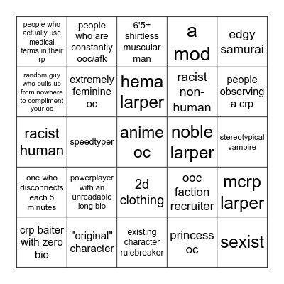 KT Public Server Bingo Card