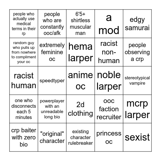 KT Public Server Bingo Card