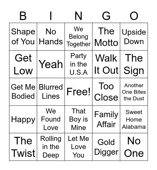 Music Bingo Card