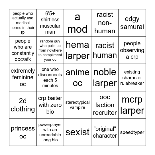 KT Public Server Bingo Card