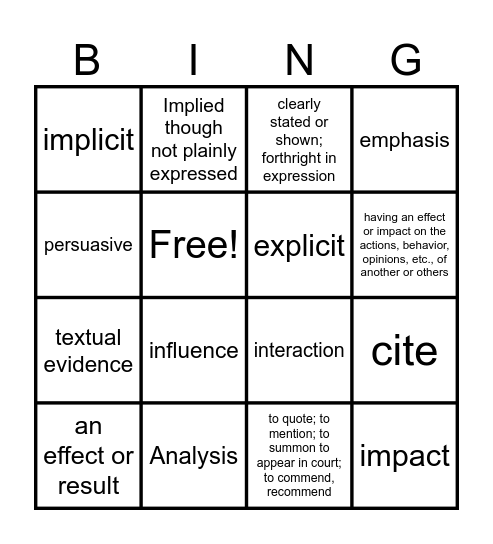 Vocab Bingo Card