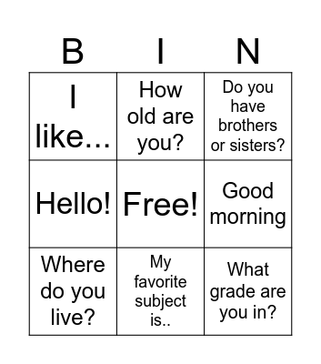 Greetings Bingo Card