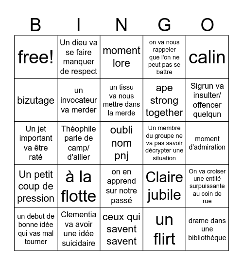 sidoris session 15 Bingo Card