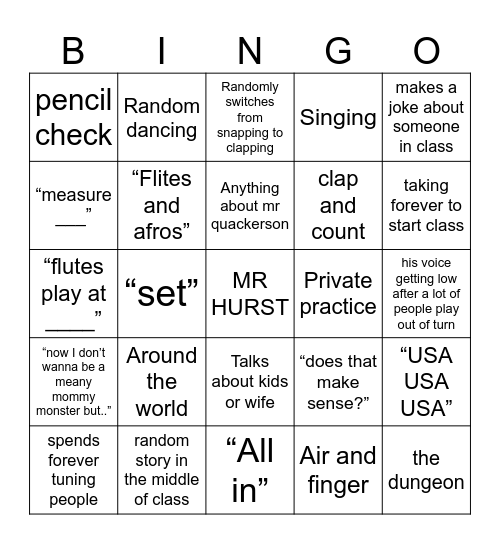 Mr Hurst bingo Card