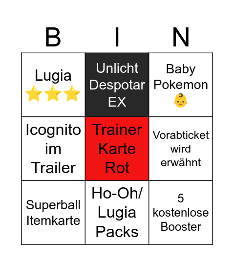 Pokemon TGC Bingo Card