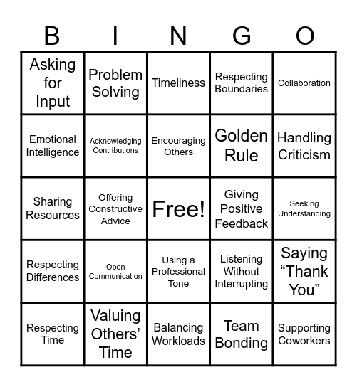 The Courtesy Code Bingo Card