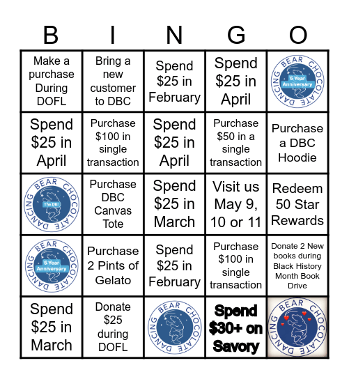 Dancing Bear 5 Year Bingo Card
