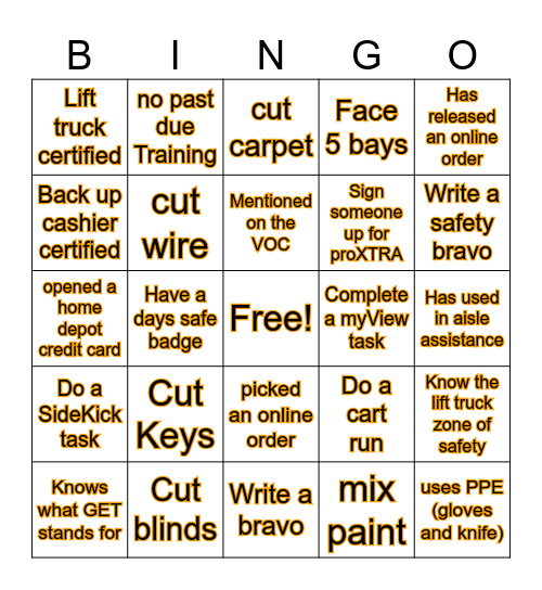 Home Depot Bingo Card