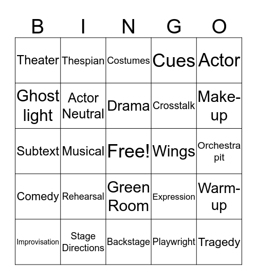 Theater Terms Bingo Card