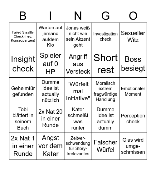 DnD Bingo Card