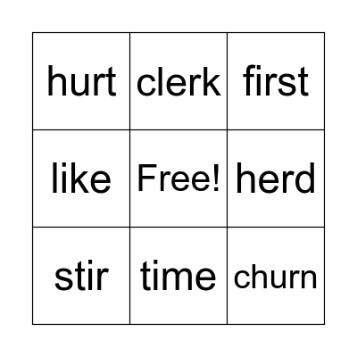 R-Controlled Bingo Card