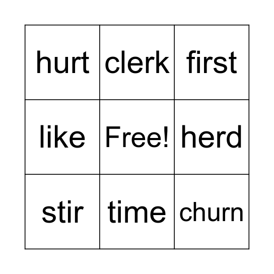 R-Controlled Bingo Card