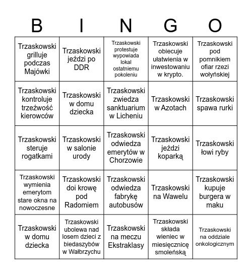 Bingo Trzaskowskiego na kampanię Bingo Card