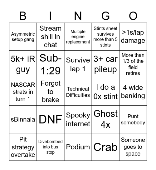 Daytona 24 25 Bingo Card