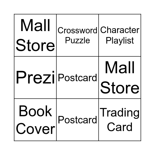 Mythology Bingo Card