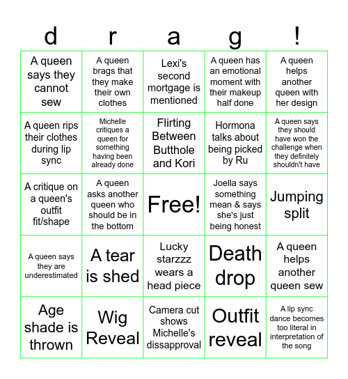 Season 17 Bingo Card