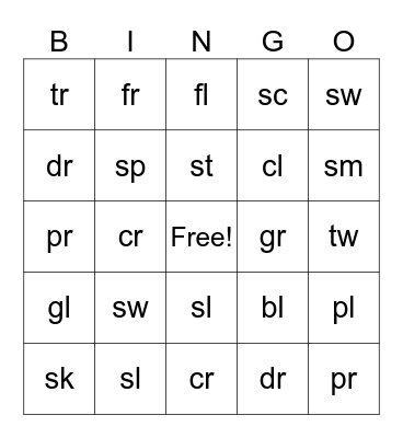 Beginning Blends Bingo Card