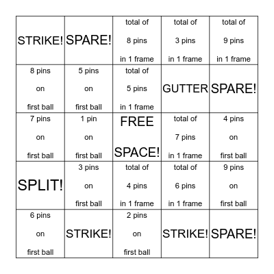 BOWLING BINGO Card