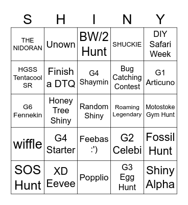 shiny time Bingo Card
