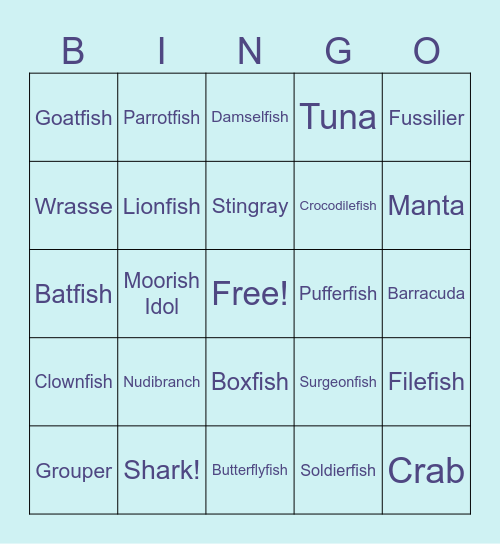 Tropical Fish Bingo Card