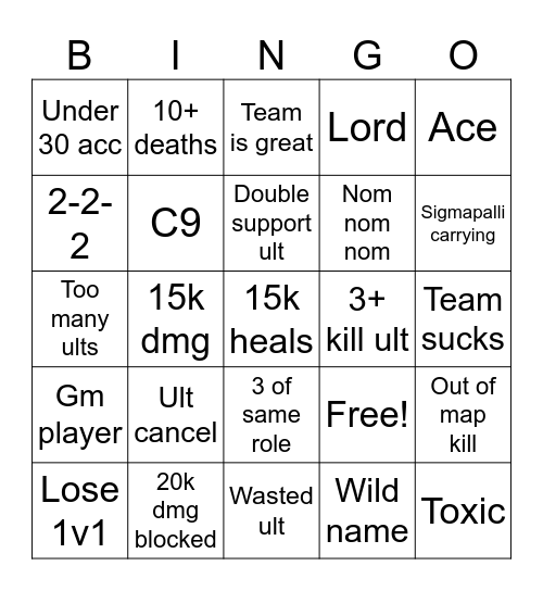 Rivals bingo Card