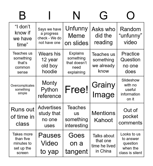 Untitled Bingo Card