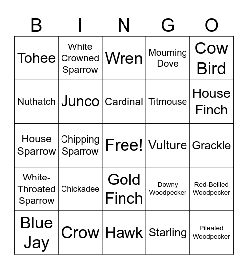 Backyard Bird-Watching Bingo Card