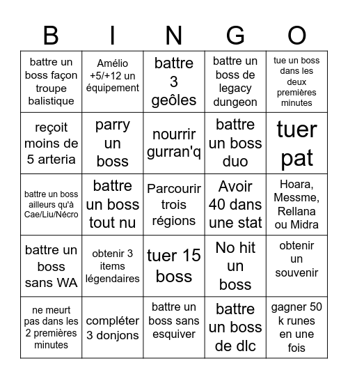 Elden Bongoo Bingo Card