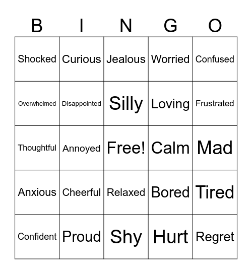 Feelings Bingo Card