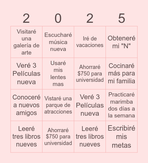 Los Resoluciones de Año Nuevo Bingo Card
