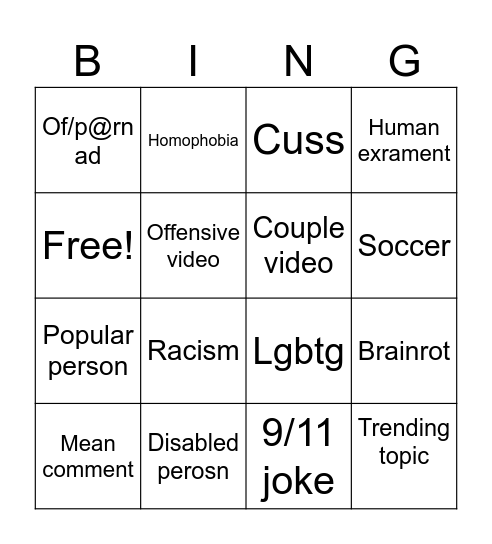 Instgram reels Bingo Card