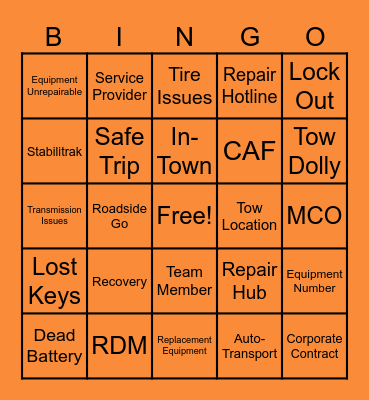 Roadside Bingo Card
